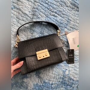 NWT A. Bellucci black Croc-Embossed Women's Handbag with shoulder strap